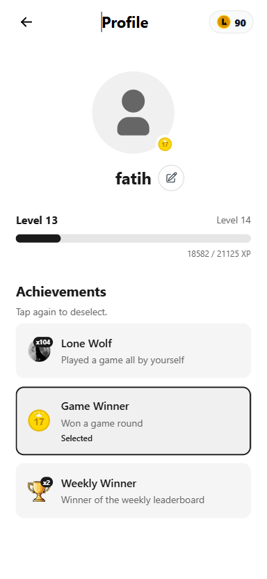 Lafhane player profile screen showing achievements
